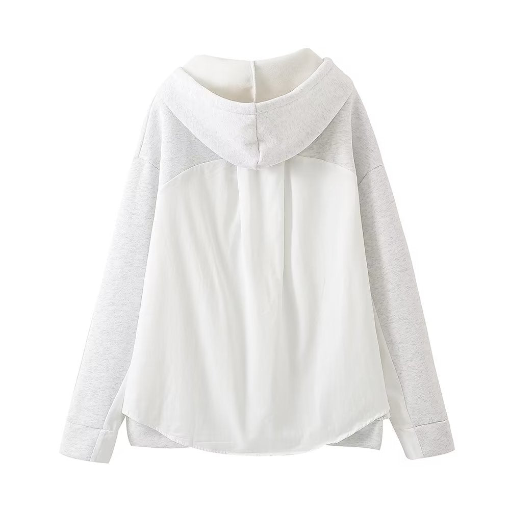 Autumn Women Casual Solid Color Pocket Loose Hooded Mid Length Sweatshirt