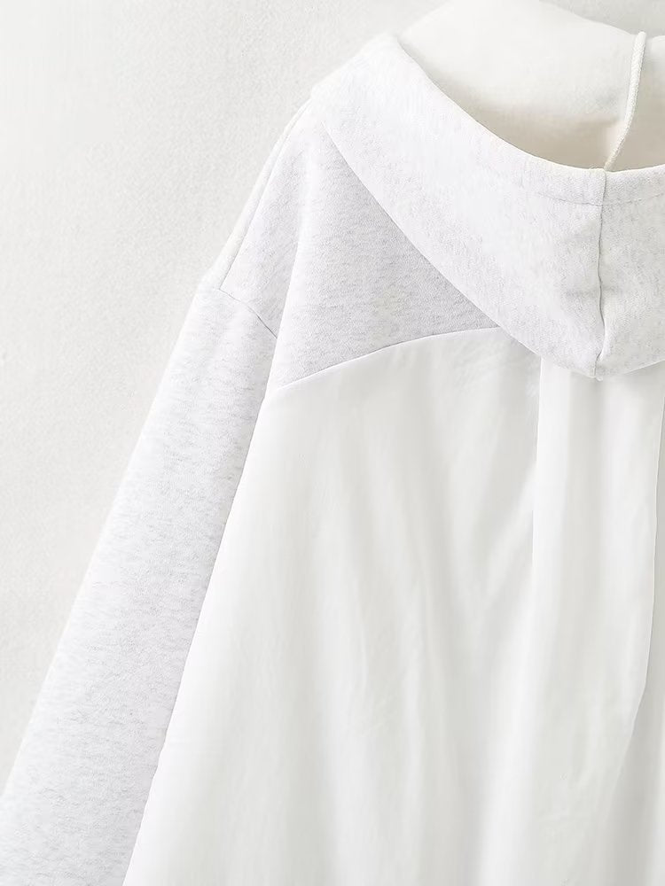 Autumn Women Casual Solid Color Pocket Loose Hooded Mid Length Sweatshirt