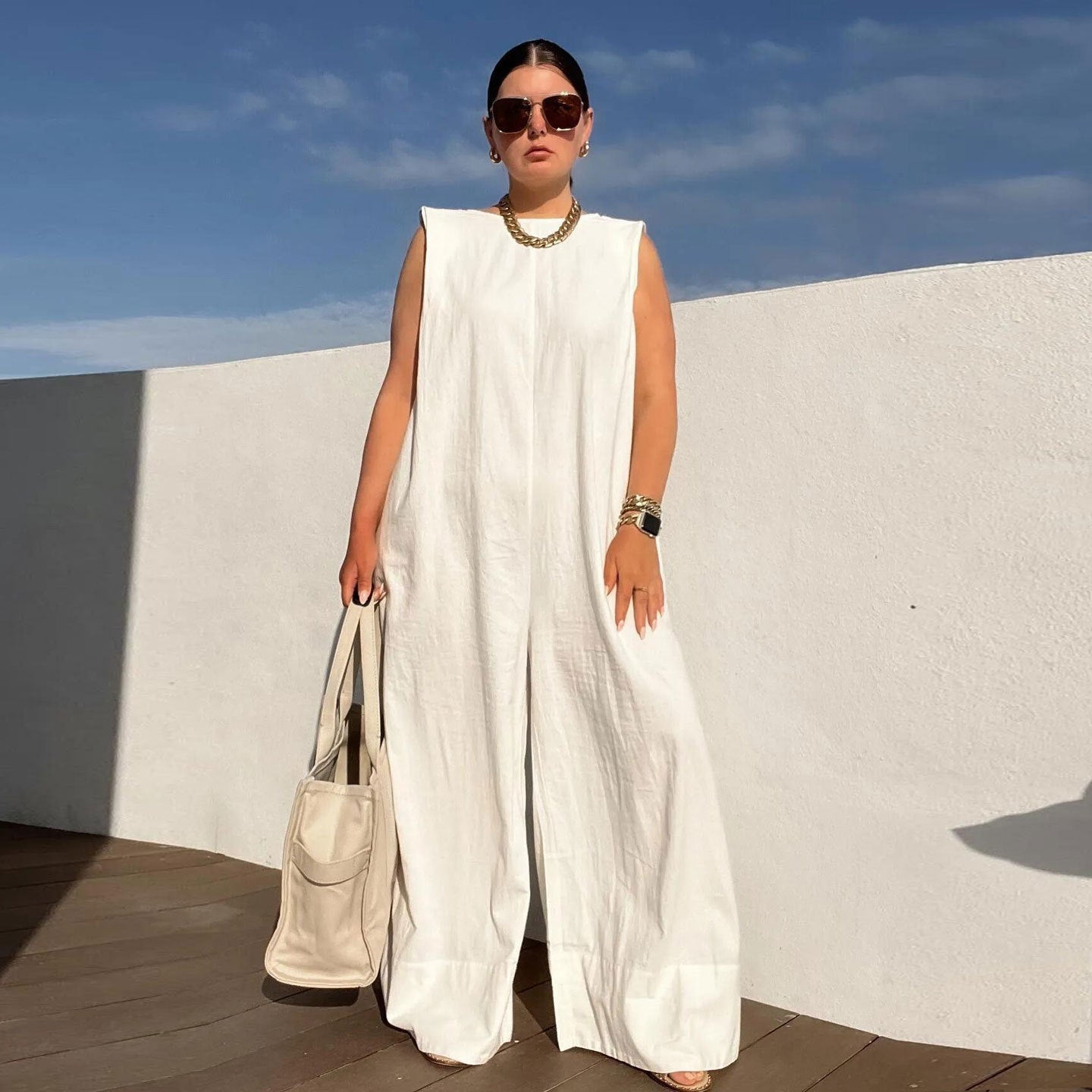 Women Casual Solid Color Wide Leg Jumpsuit