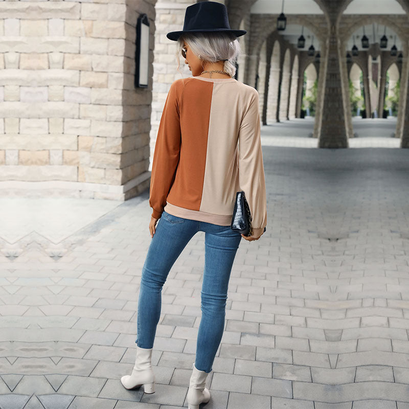 Ladies Autumn Clothes Top Stitching Long Sleeve Bottoming for Women Sweatshirt