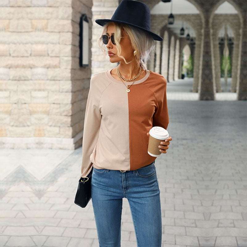 Ladies Autumn Clothes Top Stitching Long Sleeve Bottoming for Women Sweatshirt