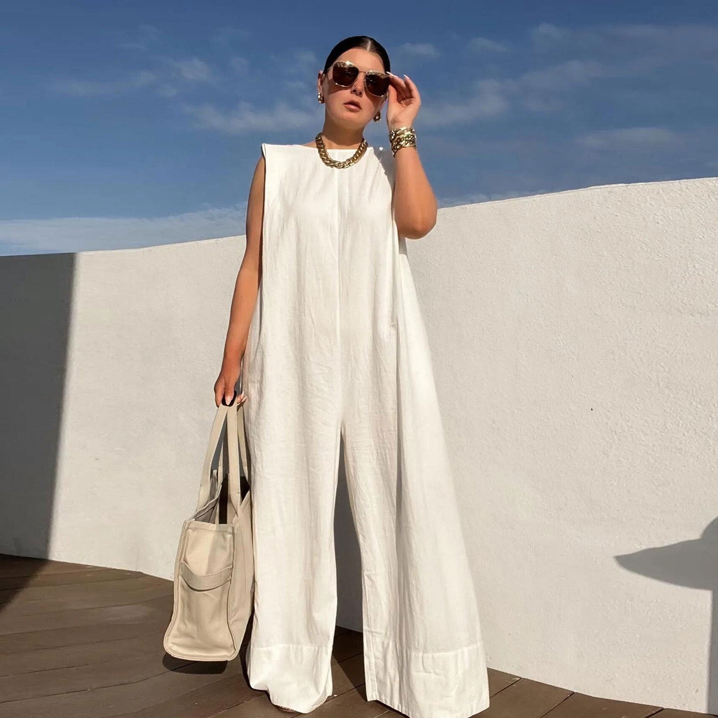 Women Casual Solid Color Wide Leg Jumpsuit