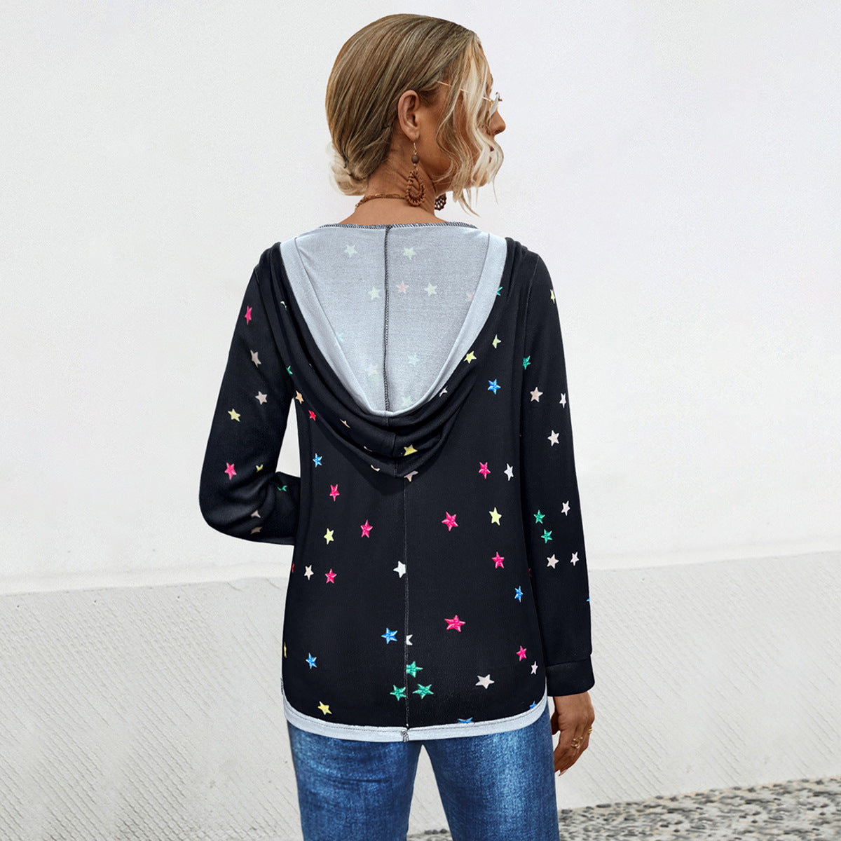 Hooded V Neck Printed Sexy Sweatshirt