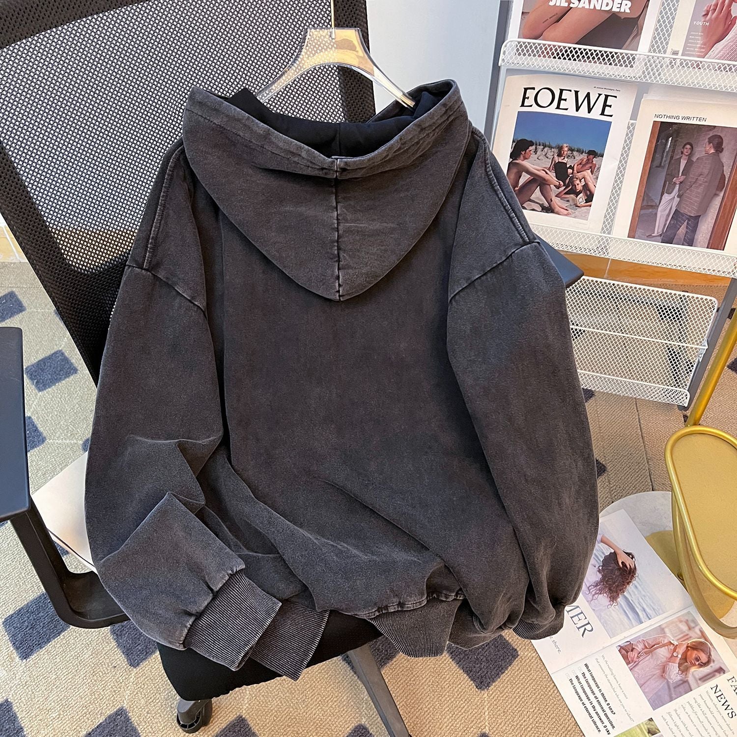 Cotton Chinese Cotton Composite Washed Out Vintage Top Washed Worn Loose Batik Hooded Sweatshirt