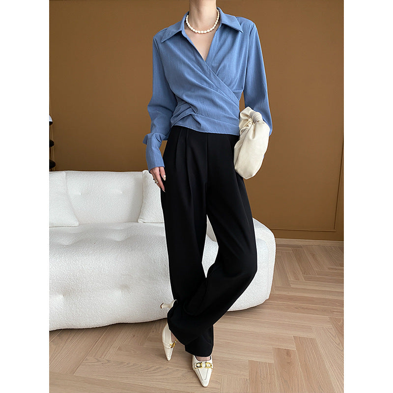Cross Velcro Tight Waist Non Ironing Office Slimming Shirt Early Spring