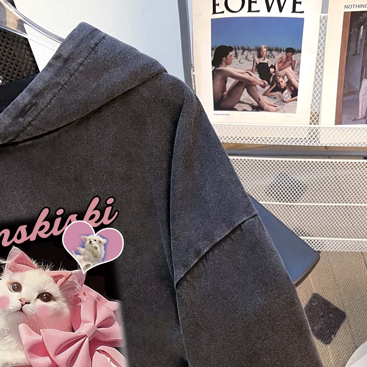 Cotton Chinese Cotton Composite Washed Out Vintage Top Washed Worn Loose Batik Hooded Sweatshirt