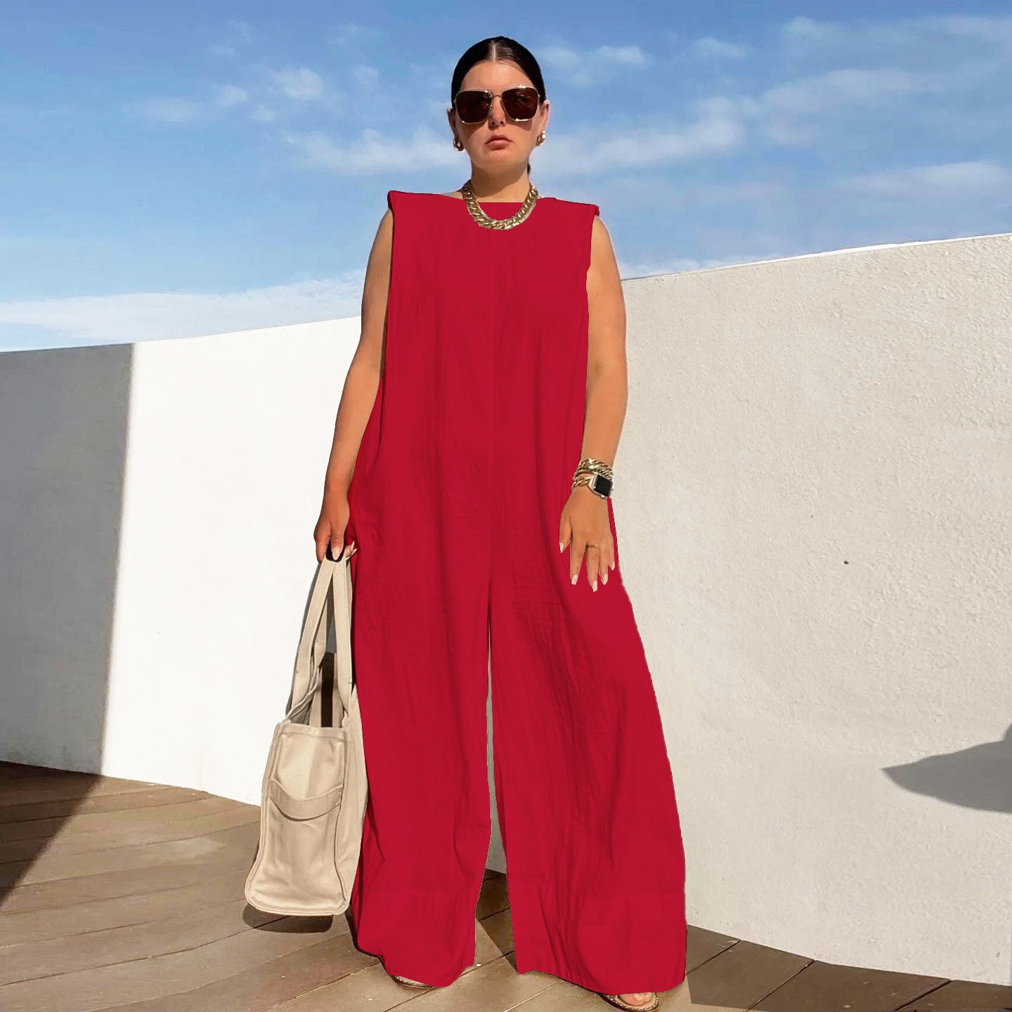 Women Casual Solid Color Wide Leg Jumpsuit