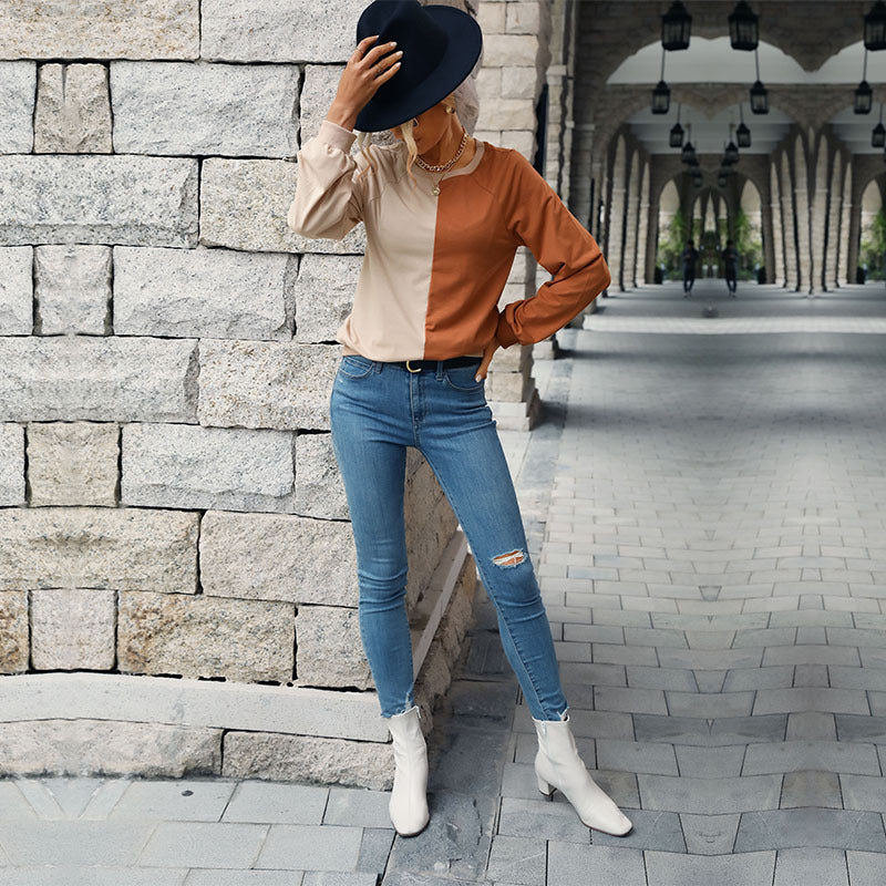 Ladies Autumn Clothes Top Stitching Long Sleeve Bottoming for Women Sweatshirt