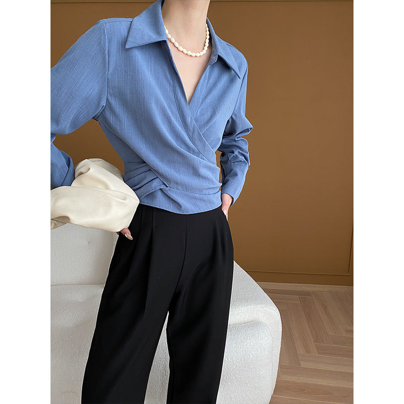 Cross Velcro Tight Waist Non Ironing Office Slimming Shirt Early Spring