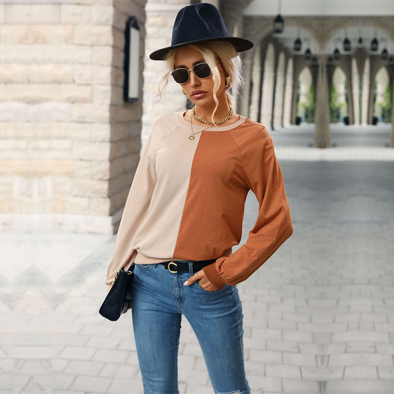 Ladies Autumn Clothes Top Stitching Long Sleeve Bottoming for Women Sweatshirt