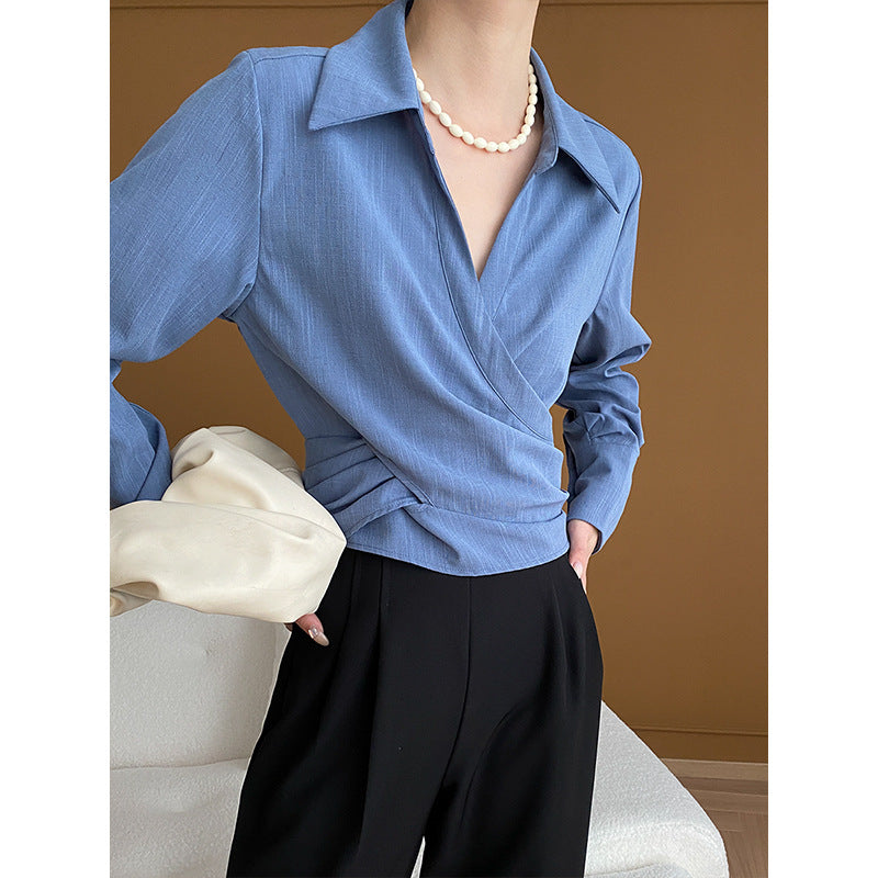 Cross Velcro Tight Waist Non Ironing Office Slimming Shirt Early Spring